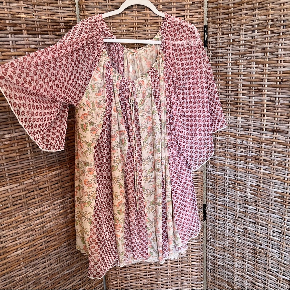 Free People Because I Love You! Printed Oversized Tunic Dress Sheer Large - Picture 3 of 11